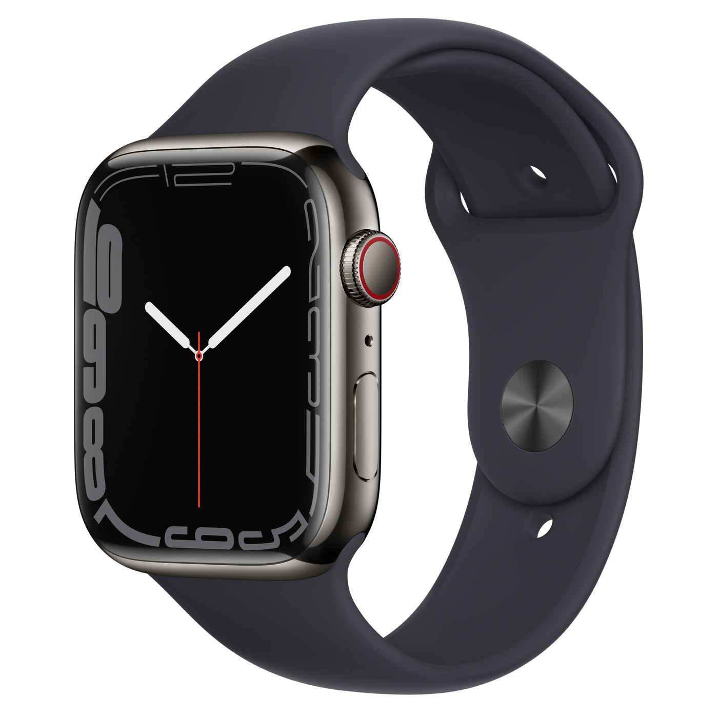 Apple Watch Series 7 (GPS + Cellular) 45mm Graphite Stainless Steel Case with Black Sport Band